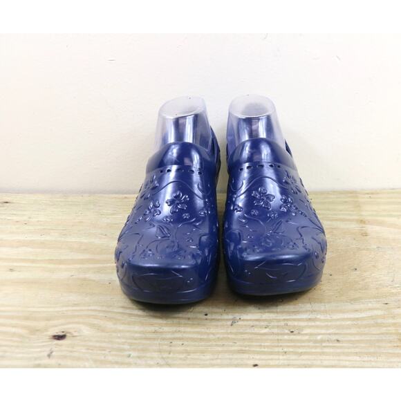 Dansko Clogs 40 Womens Blue Rubber Pixie Floral Molded Slip On Shoes - Picture 2 of 13